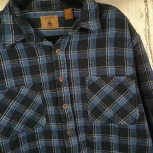 St Johns Bay Vintage Heavy Cotton Black Shadow Plaid Flannel Shirt Large Grunge
